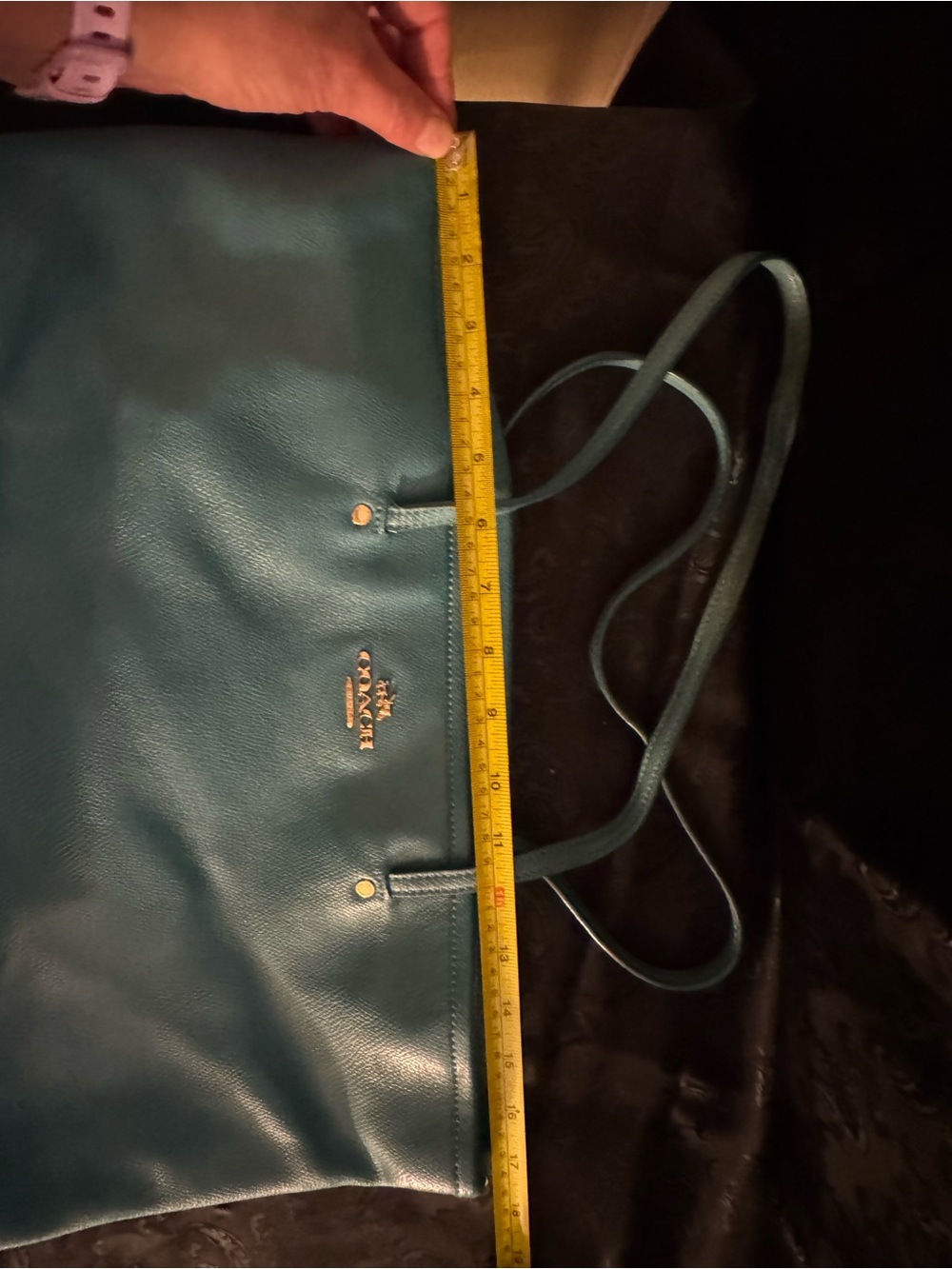 Coach Turquoise Leather Tote Bag - Bright Teal Shoulder Tote - Picture 7 of 8